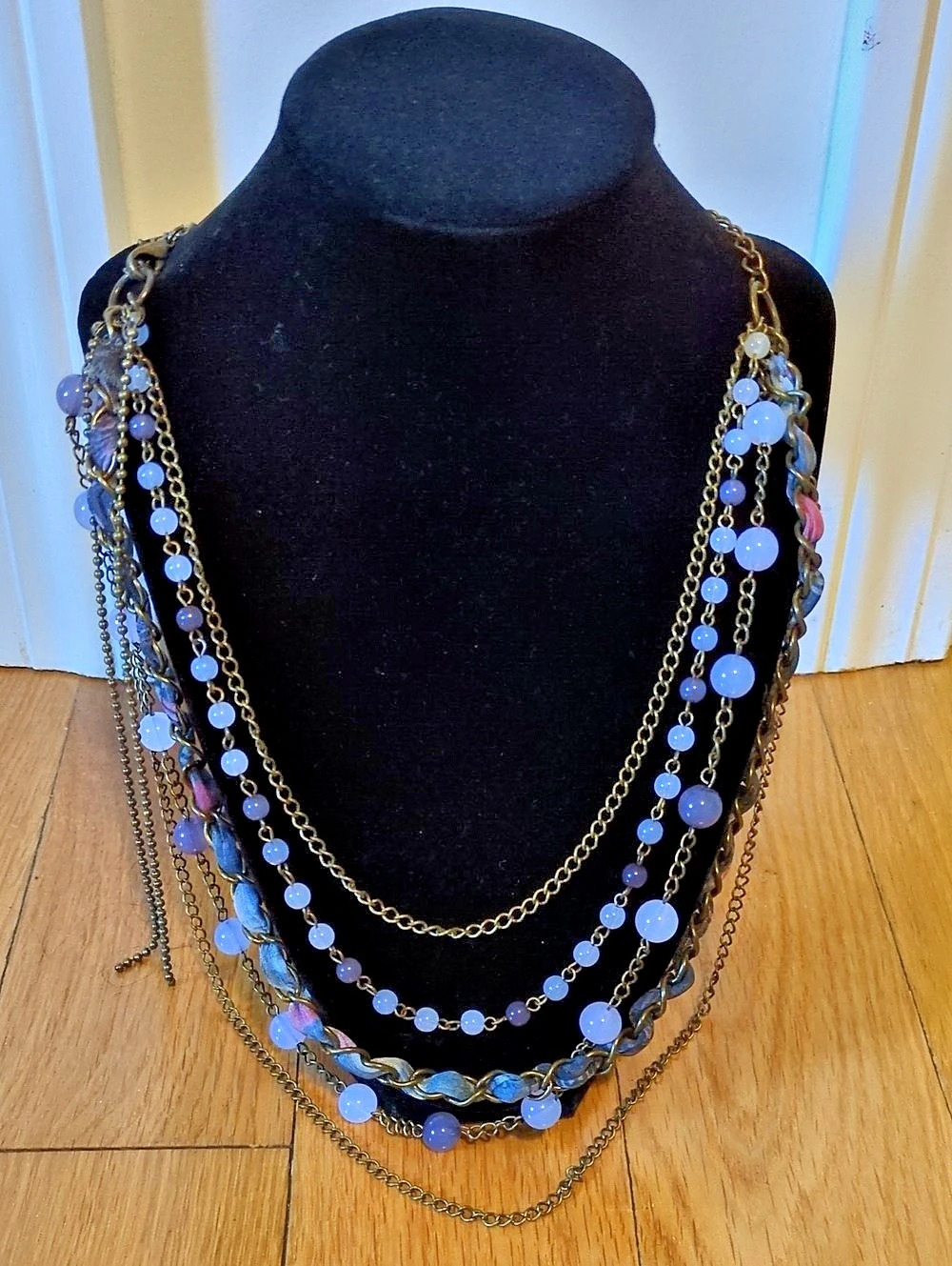 Layered Blue Beaded Statement Necklace